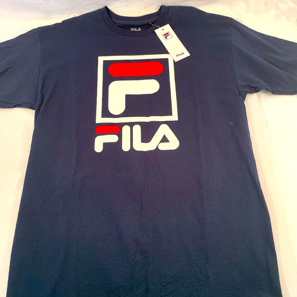 FILA Men's T-Shirt Stacked Logo Retro Cotton L